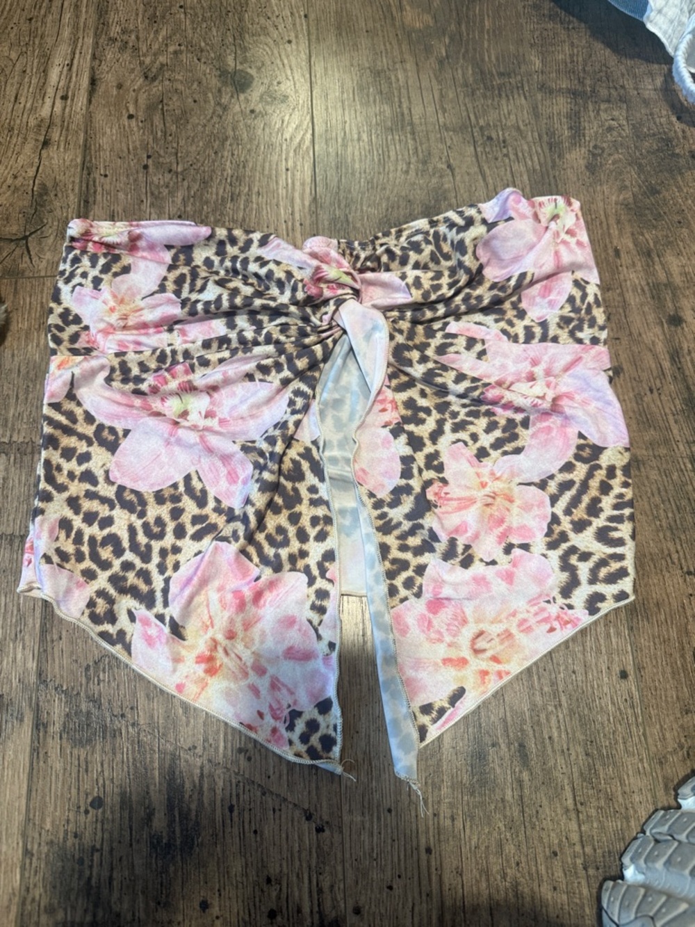 Floral & Leopard Print Tie-Front Tube Top - Pink Floral